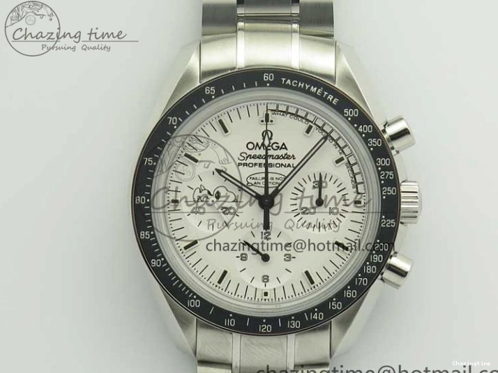 1227 Lightweight Speedmaster SS Snoopy OMF Best Edition White Dial on SS Bracelet Manual Winding Chrono Movement 7992